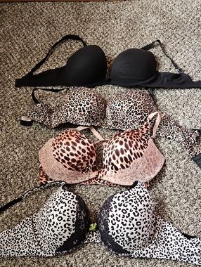 Victoria's Secret Leopard & Solid Push-Up Bra Set in Black, Blush, White
